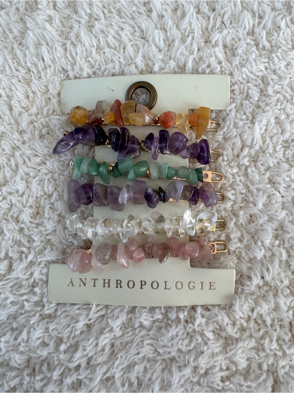 Anthropologie Multicolor Semi-Precious Stone Hair Clip Set of 6